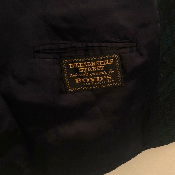 BOYD’S THREADNEEDLE STREET | Vintage Navy Green Tartan Double Breasted Blazer 4P - Picture 5 of 7